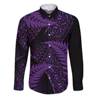 New Zealand Rugby Pacific Personalised Family Matching Puletasi and Hawaiian Shirt All Purple Maori Pasifika Fern Pattern LT9 Dad's Shirt - Long Sleeve Purple - Polynesian Pride