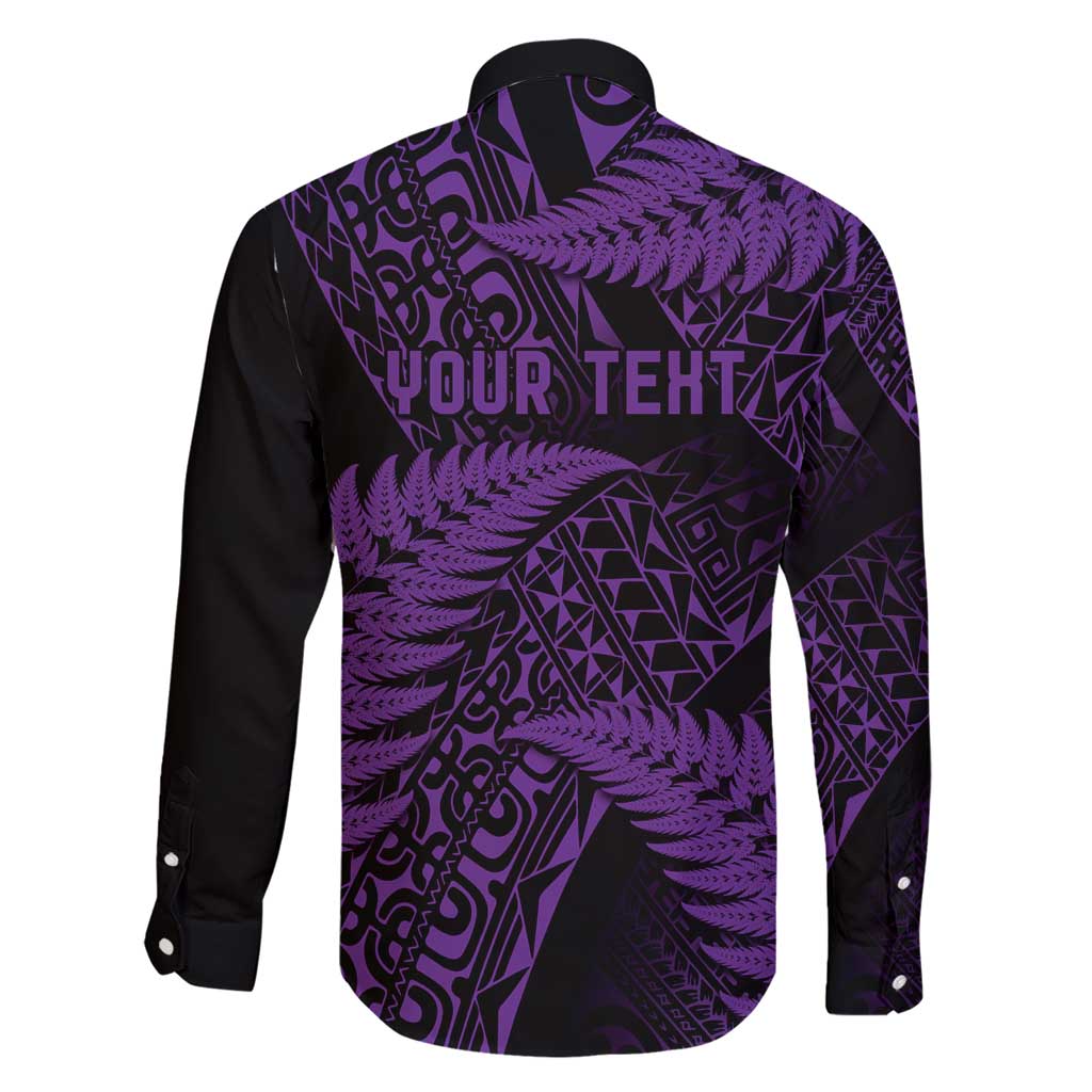 New Zealand Rugby Pacific Personalised Family Matching Short Sleeve Bodycon Dress and Hawaiian Shirt All Purple Maori Pasifika Fern Pattern LT9 - Polynesian Pride