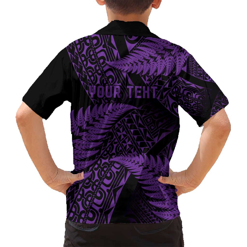 New Zealand Rugby Pacific Personalised Family Matching Summer Maxi Dress and Hawaiian Shirt All Purple Maori Pasifika Fern Pattern LT9 - Polynesian Pride