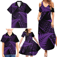 New Zealand Rugby Pacific Personalised Family Matching Summer Maxi Dress and Hawaiian Shirt All Purple Maori Pasifika Fern Pattern LT9 - Polynesian Pride