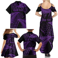 New Zealand Rugby Pacific Personalised Family Matching Summer Maxi Dress and Hawaiian Shirt All Purple Maori Pasifika Fern Pattern LT9 - Polynesian Pride