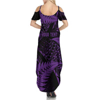 New Zealand Rugby Pacific Personalised Family Matching Summer Maxi Dress and Hawaiian Shirt All Purple Maori Pasifika Fern Pattern LT9 - Polynesian Pride