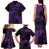 New Zealand Rugby Pacific Personalised Family Matching Tank Maxi Dress and Hawaiian Shirt All Purple Maori Pasifika Fern Pattern