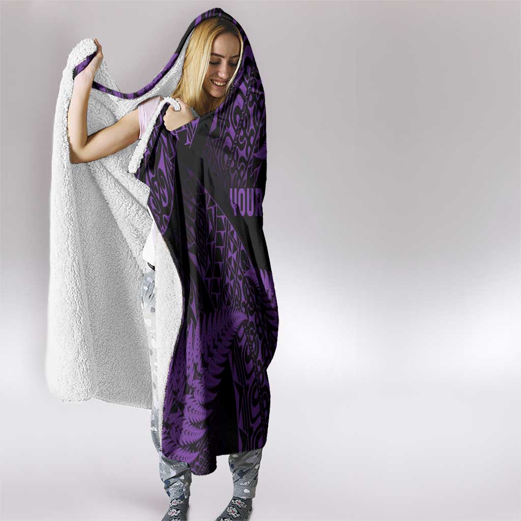 New Zealand Rugby Pacific Personalised Hooded Blanket All Purple Maori Pasifika Fern Pattern