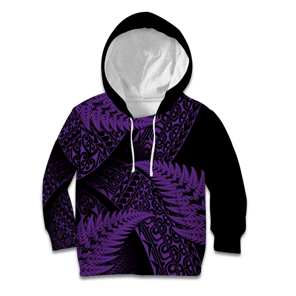 New Zealand Rugby Pacific Personalised Kid Hoodie All Purple Maori Pasifika Fern Pattern