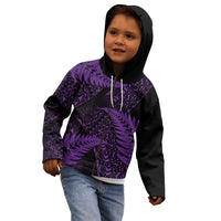 New Zealand Rugby Pacific Personalised Kid Hoodie All Purple Maori Pasifika Fern Pattern