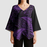 New Zealand Rugby Pacific Personalised Kimono Sleeve Blouse All Purple Maori Pasifika Fern Pattern - Polynesian Pride