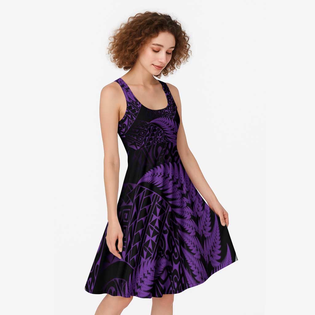 New Zealand Rugby Pacific Personalised Midi Dress All Purple Maori Pasifika Fern Pattern - Polynesian Pride