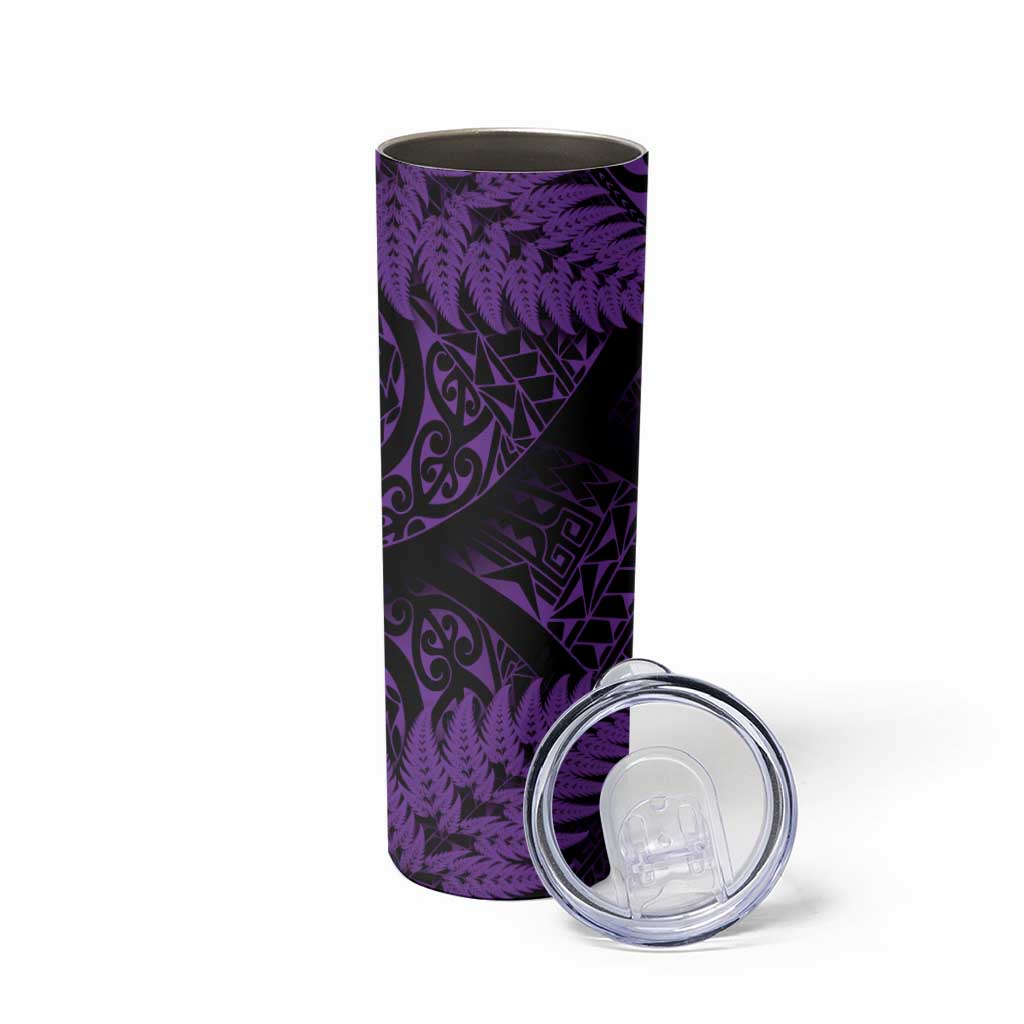 New Zealand Rugby Pacific Personalised Skinny Tumbler All Purple Maori Pasifika Fern Pattern LT9 - Polynesian Pride