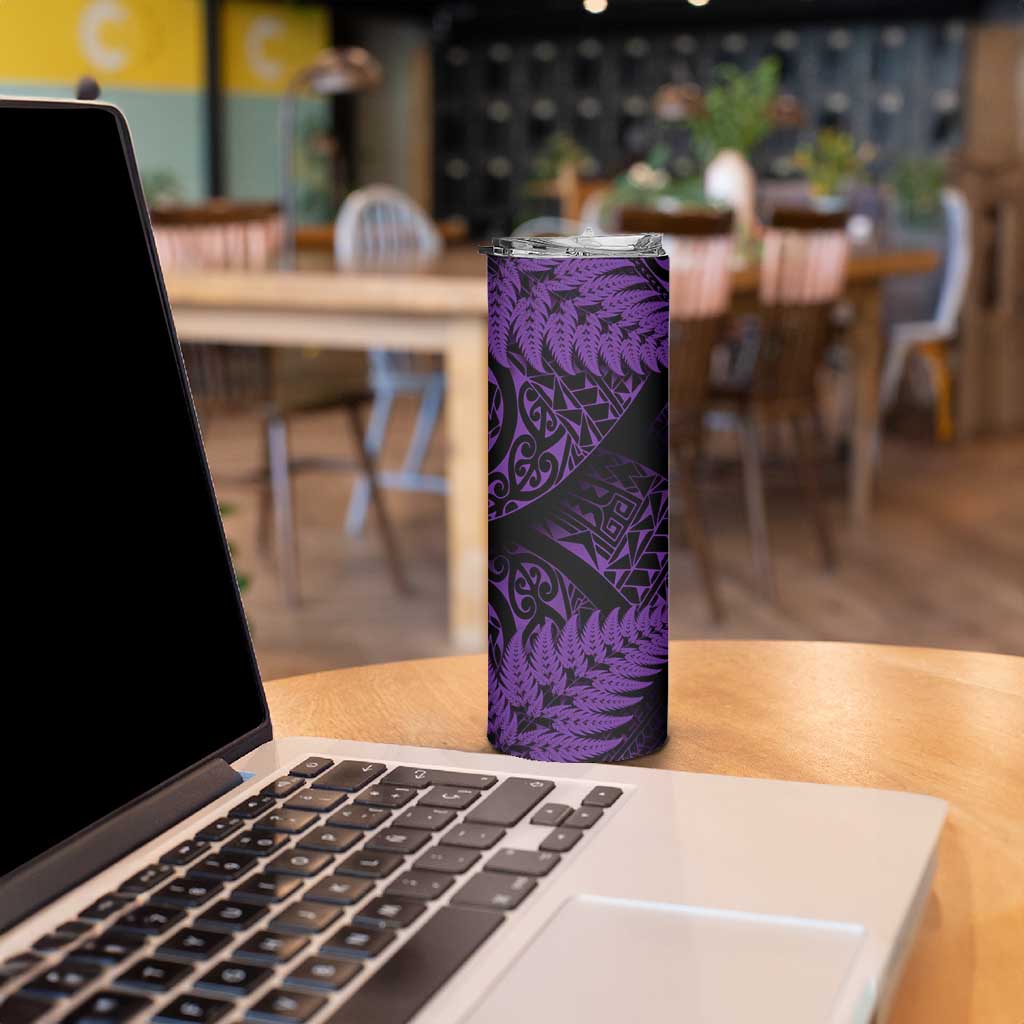 New Zealand Rugby Pacific Personalised Skinny Tumbler All Purple Maori Pasifika Fern Pattern LT9 - Polynesian Pride