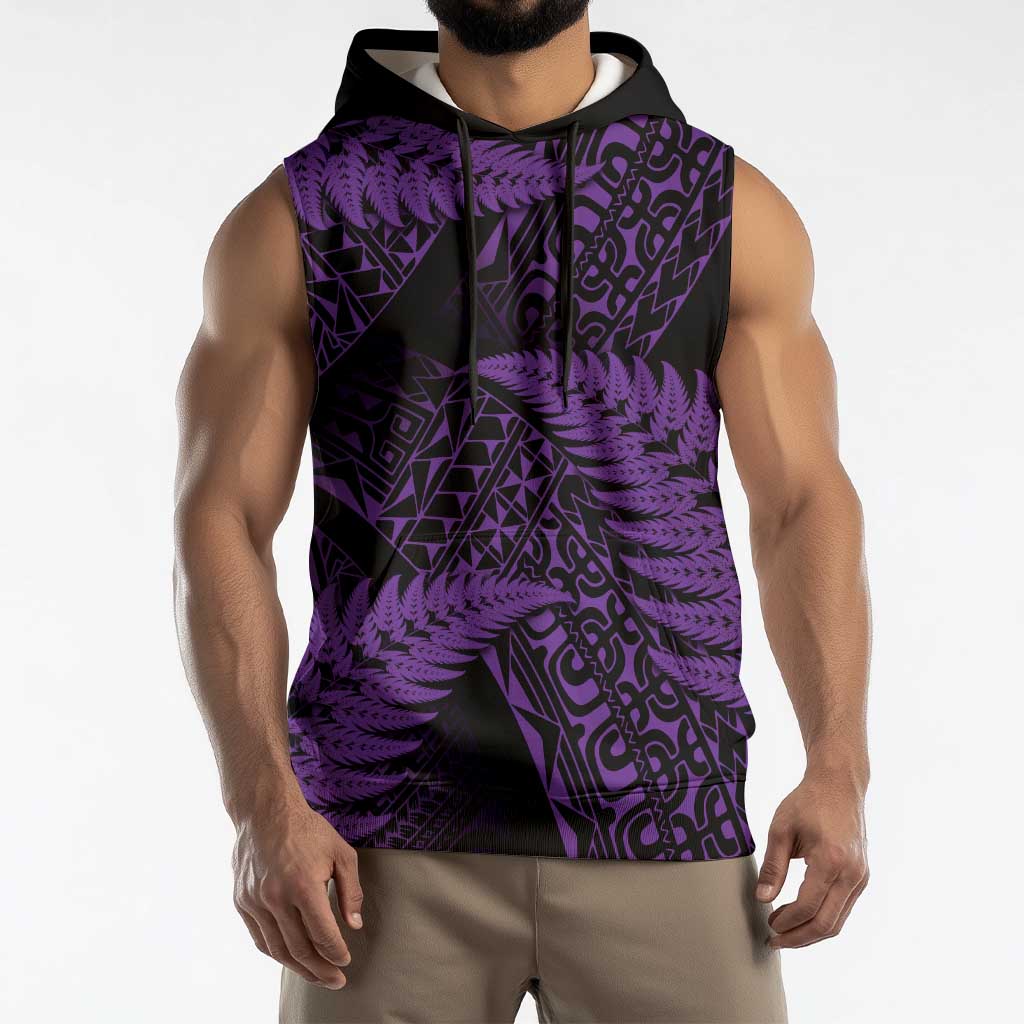 New Zealand Rugby Pacific Personalised Sleeveless Hoodie All Purple Maori Pasifika Fern Pattern - Polynesian Pride