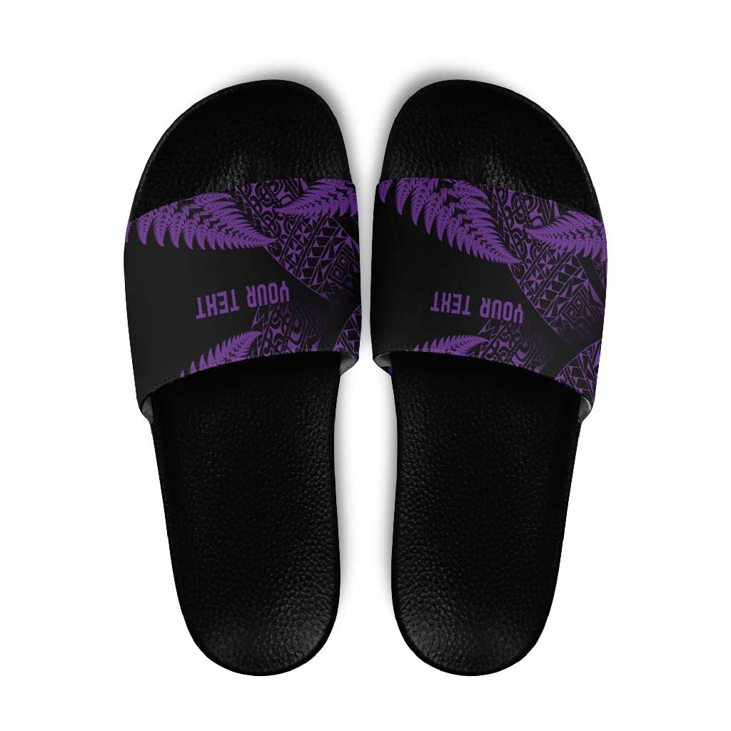 New Zealand Rugby Pacific Personalised Slide Sandals All Purple Maori Pasifika Fern Pattern - Polynesian Pride
