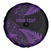 New Zealand Rugby Pacific Personalised Spare Tire Cover All Purple Maori Pasifika Fern Pattern