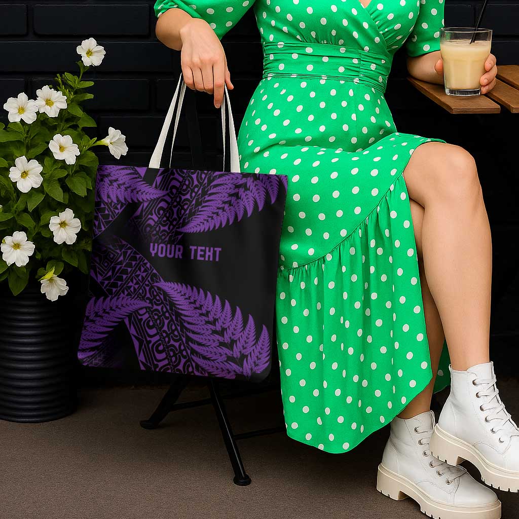 New Zealand Rugby Pacific Personalised Tote Bag All Purple Maori Pasifika Fern Pattern - Polynesian Pride