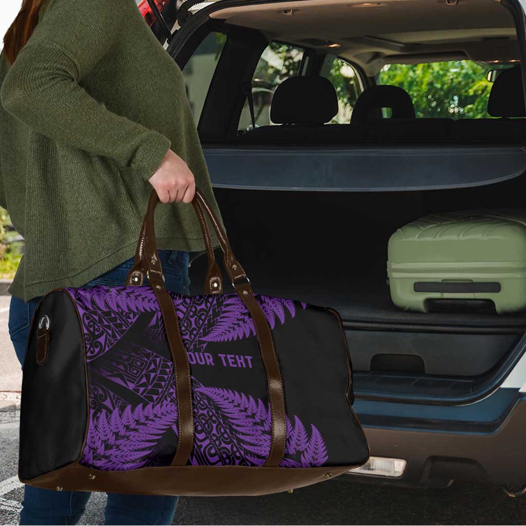 New Zealand Rugby Pacific Personalised Travel Bag All Purple Maori Pasifika Fern Pattern - Polynesian Pride