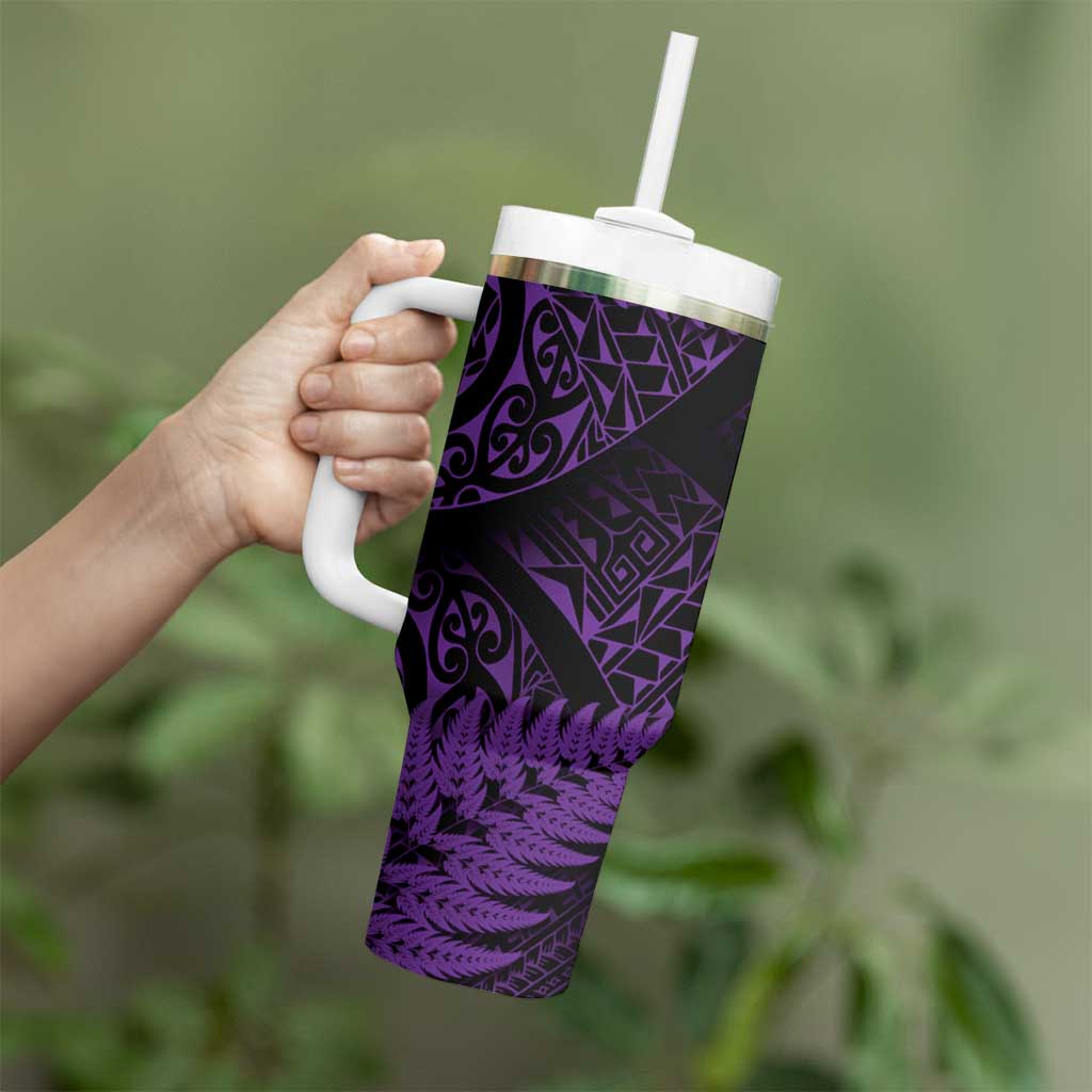 New Zealand Rugby Pacific Personalised Tumbler With Handle All Purple Maori Pasifika Fern Pattern