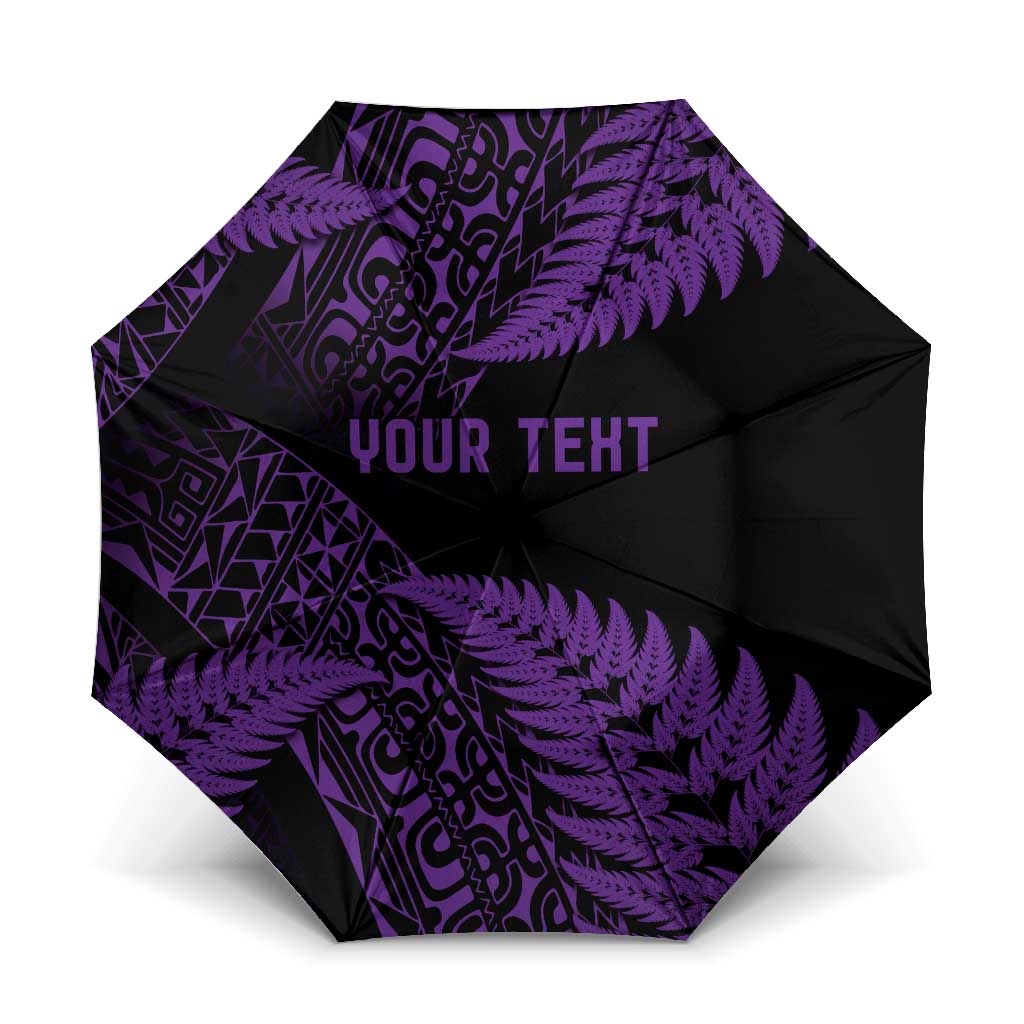 New Zealand Rugby Pacific Personalised Umbrella All Purple Maori Pasifika Fern Pattern - Polynesian Pride
