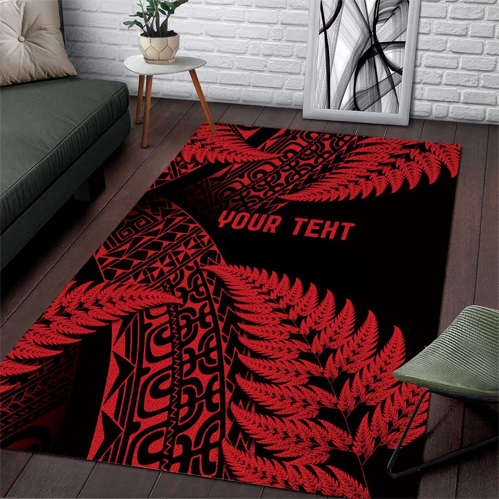 New Zealand Rugby Pacific Personalised Area Rug All Red Maori Pasifika Fern Pattern