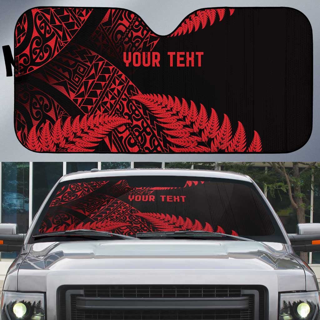 New Zealand Rugby Pacific Personalised Auto Sun Shade All Red Maori Pasifika Fern Pattern - Polynesian Pride