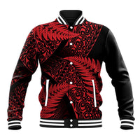 New Zealand Rugby Pacific Personalised Baseball Jacket All Red Maori Pasifika Fern Pattern LT9 Unisex Red - Polynesian Pride