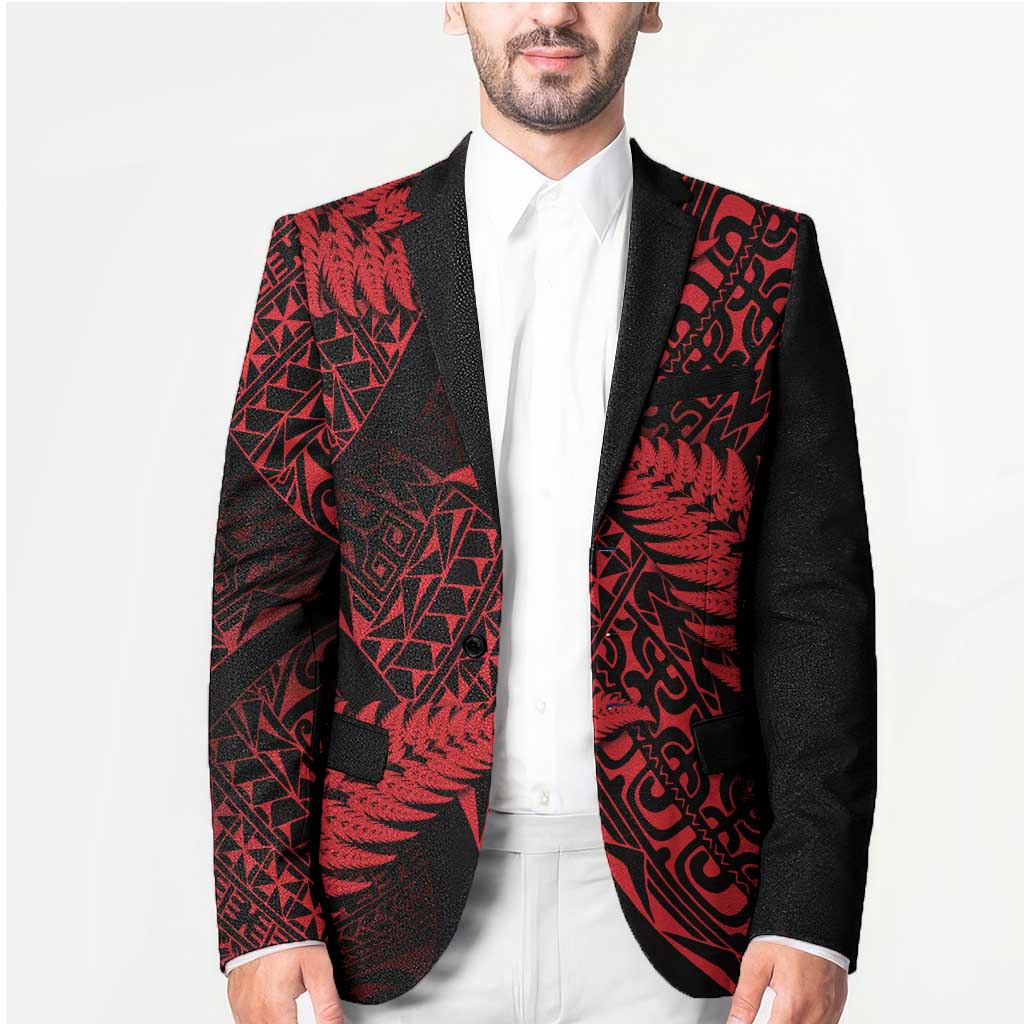 New Zealand Rugby Pacific Personalised Blazer All Red Maori Pasifika Fern Pattern - Polynesian Pride