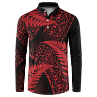 New Zealand Rugby Pacific Personalised Button Sweatshirt All Red Maori Pasifika Fern Pattern LT9 Red - Polynesian Pride