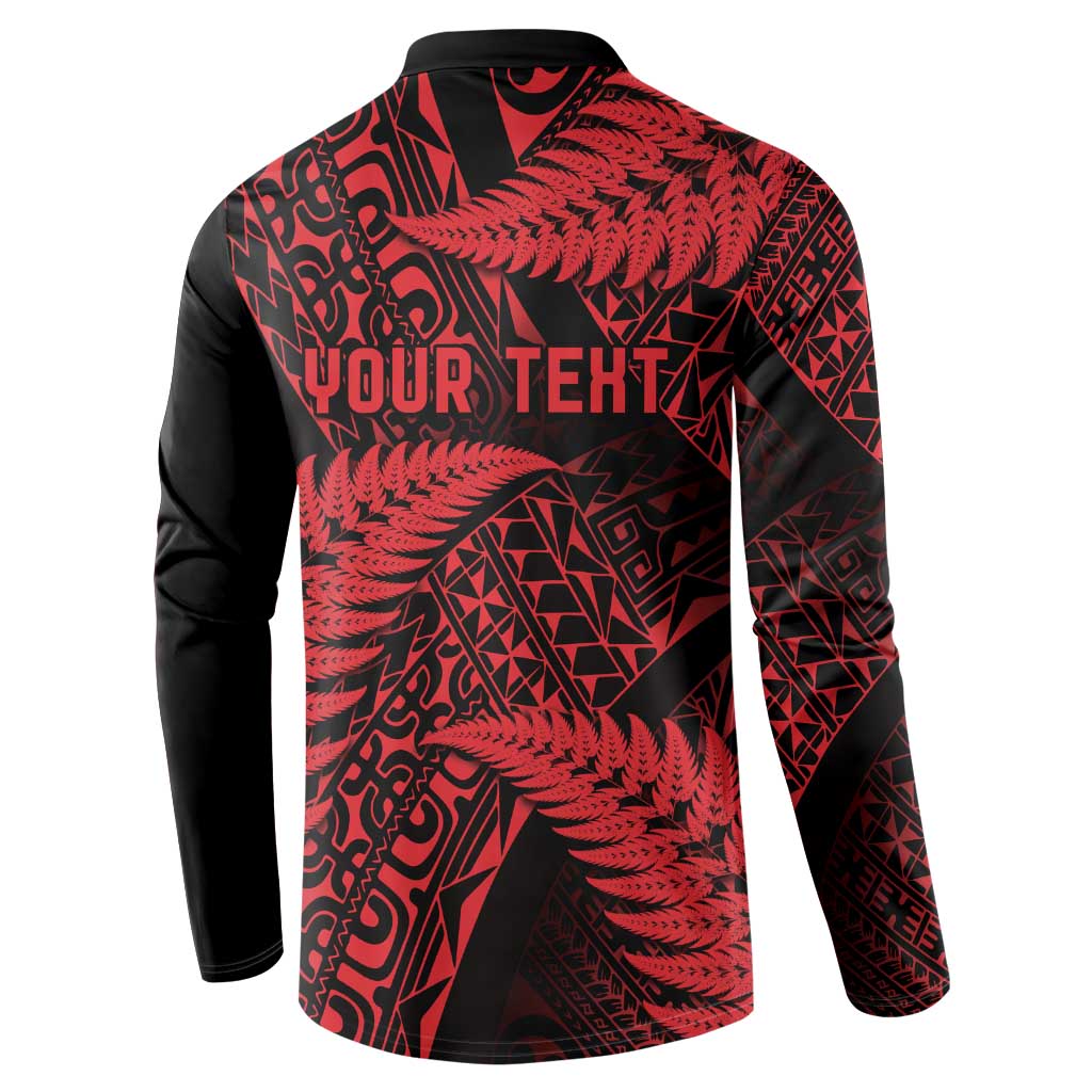 New Zealand Rugby Pacific Personalised Button Sweatshirt All Red Maori Pasifika Fern Pattern LT9 - Polynesian Pride