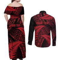 New Zealand Rugby Pacific Personalised Couples Matching Off Shoulder Maxi Dress and Long Sleeve Button Shirt All Red Maori Pasifika Fern Pattern LT9 - Polynesian Pride