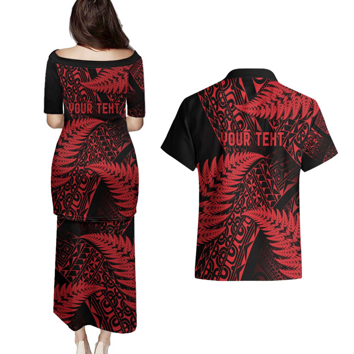 New Zealand Rugby Pacific Personalised Couples Matching Puletasi and Hawaiian Shirt All Red Maori Pasifika Fern Pattern LT9 - Polynesian Pride