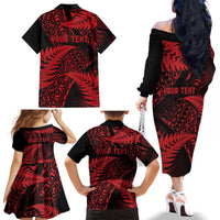 New Zealand Rugby Pacific Personalised Family Matching Off The Shoulder Long Sleeve Dress and Hawaiian Shirt All Red Maori Pasifika Fern Pattern LT9 - Polynesian Pride