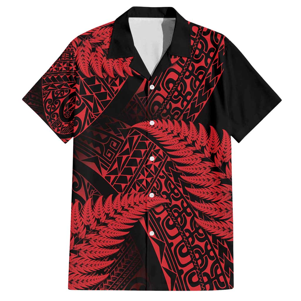 New Zealand Rugby Pacific Personalised Family Matching Off Shoulder Short Dress and Hawaiian Shirt All Red Maori Pasifika Fern Pattern LT9 Dad's Shirt - Short Sleeve Red - Polynesian Pride