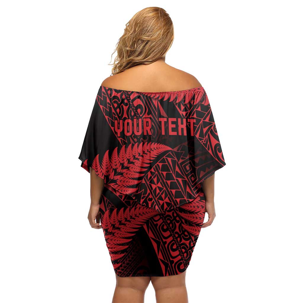 New Zealand Rugby Pacific Personalised Family Matching Off Shoulder Short Dress and Hawaiian Shirt All Red Maori Pasifika Fern Pattern LT9 - Polynesian Pride