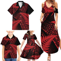 New Zealand Rugby Pacific Personalised Family Matching Summer Maxi Dress and Hawaiian Shirt All Red Maori Pasifika Fern Pattern