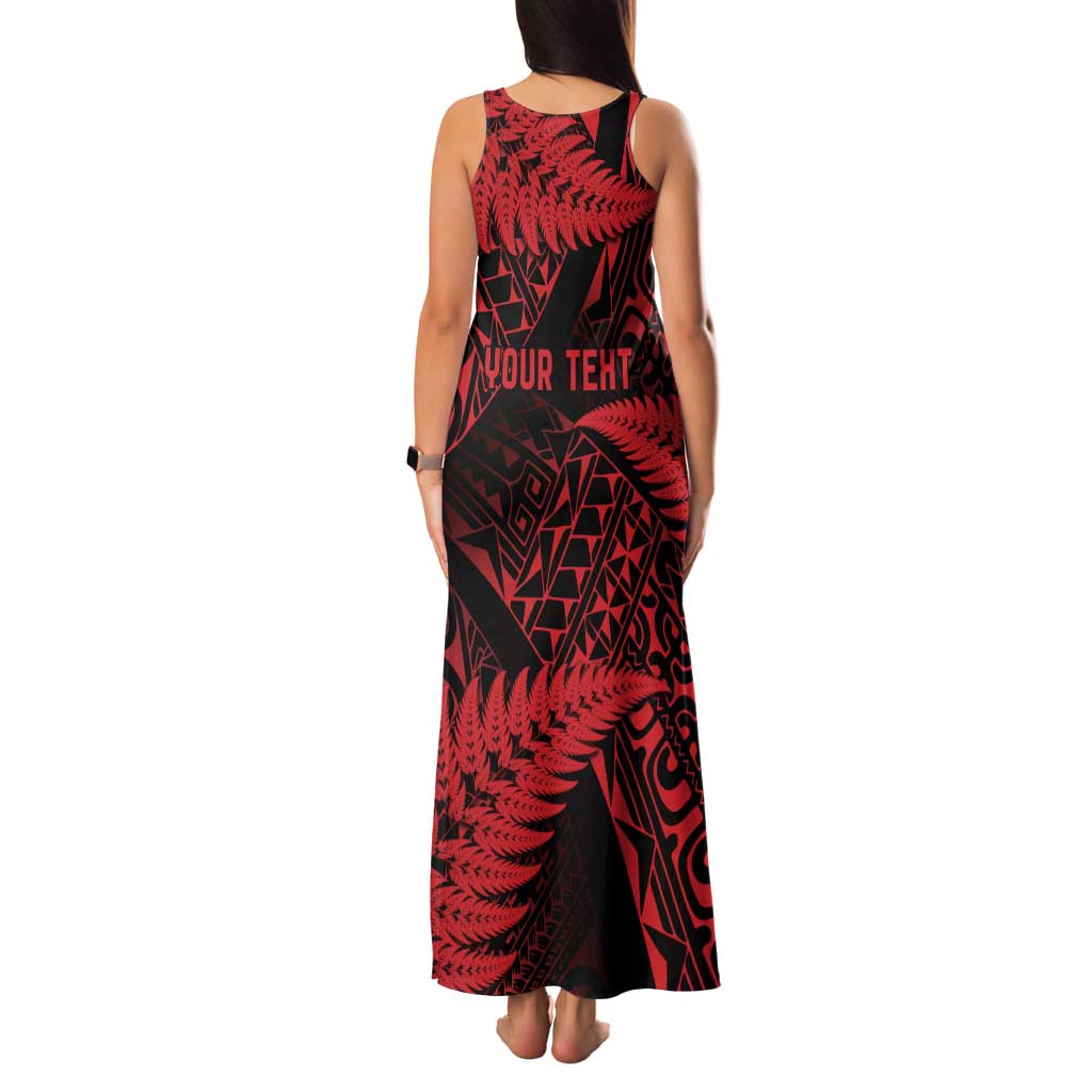New Zealand Rugby Pacific Personalised Family Matching Tank Maxi Dress and Hawaiian Shirt All Red Maori Pasifika Fern Pattern