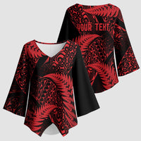 New Zealand Rugby Pacific Personalised Kimono Sleeve Blouse All Red Maori Pasifika Fern Pattern - Polynesian Pride