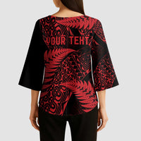 New Zealand Rugby Pacific Personalised Kimono Sleeve Blouse All Red Maori Pasifika Fern Pattern - Polynesian Pride