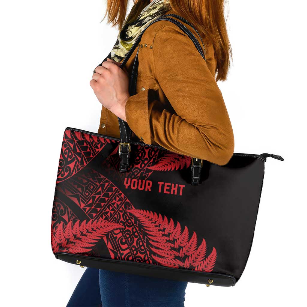 New Zealand Rugby Pacific Personalised Leather Tote Bag All Red Maori Pasifika Fern Pattern
