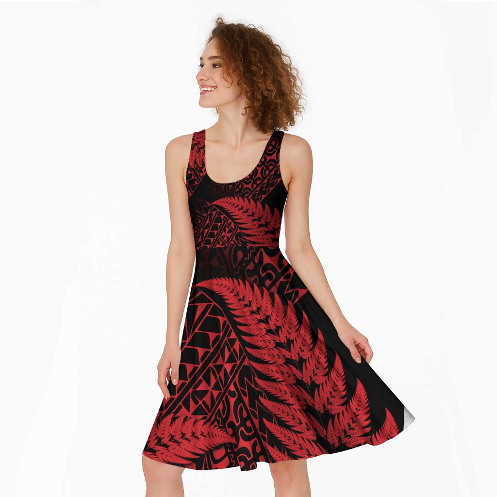 New Zealand Rugby Pacific Personalised Midi Dress All Red Maori Pasifika Fern Pattern - Polynesian Pride