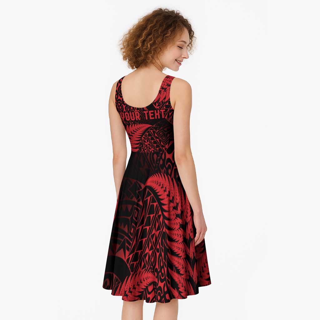 New Zealand Rugby Pacific Personalised Midi Dress All Red Maori Pasifika Fern Pattern - Polynesian Pride