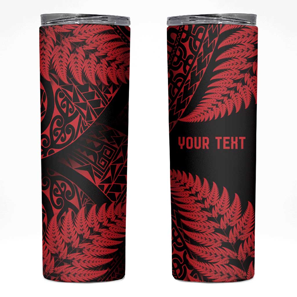 New Zealand Rugby Pacific Personalised Skinny Tumbler All Red Maori Pasifika Fern Pattern LT9 Red - Polynesian Pride