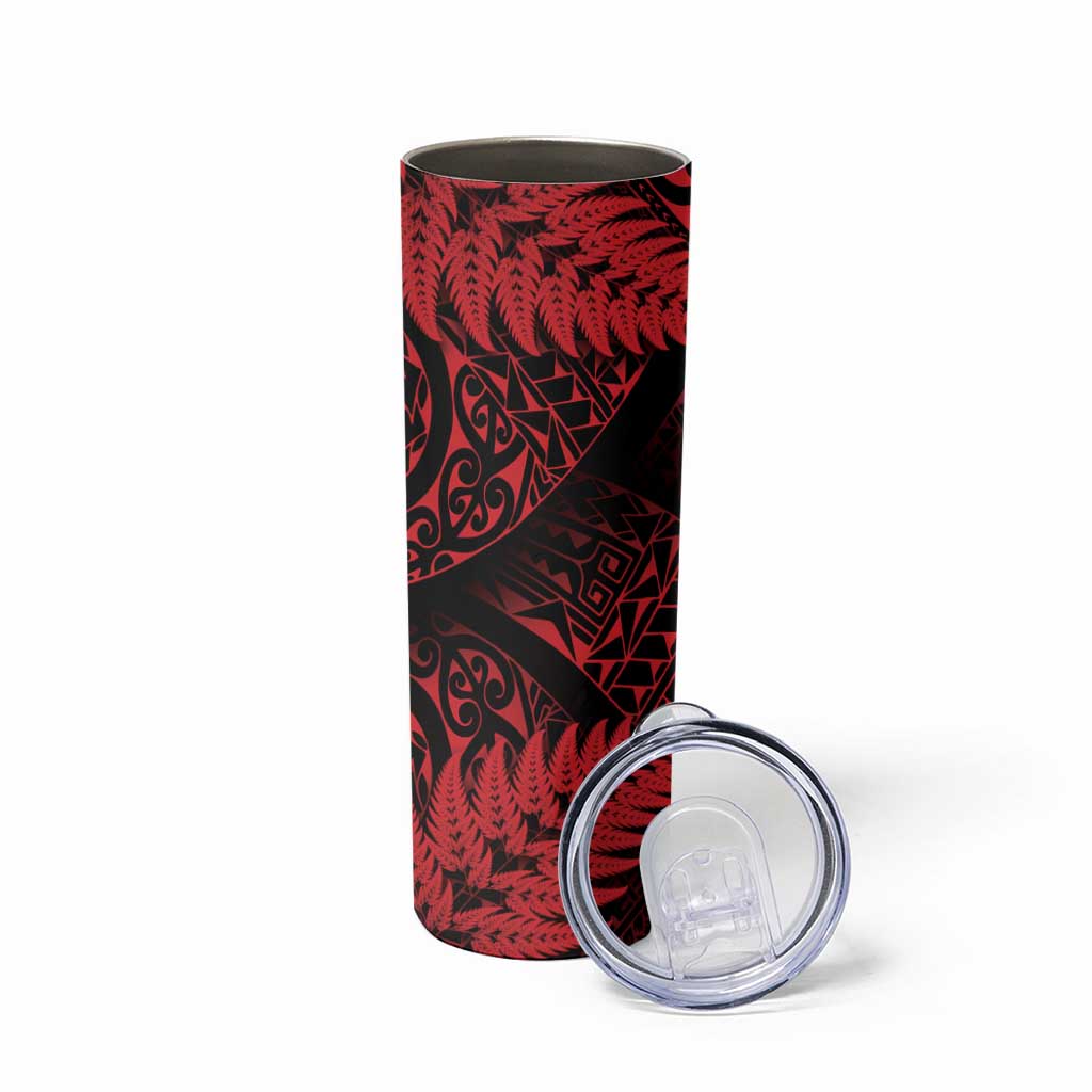 New Zealand Rugby Pacific Personalised Skinny Tumbler All Red Maori Pasifika Fern Pattern LT9 - Polynesian Pride