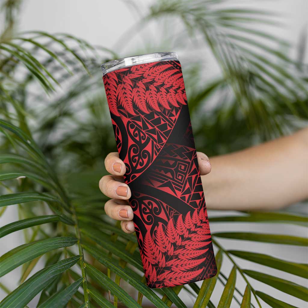 New Zealand Rugby Pacific Personalised Skinny Tumbler All Red Maori Pasifika Fern Pattern LT9 - Polynesian Pride