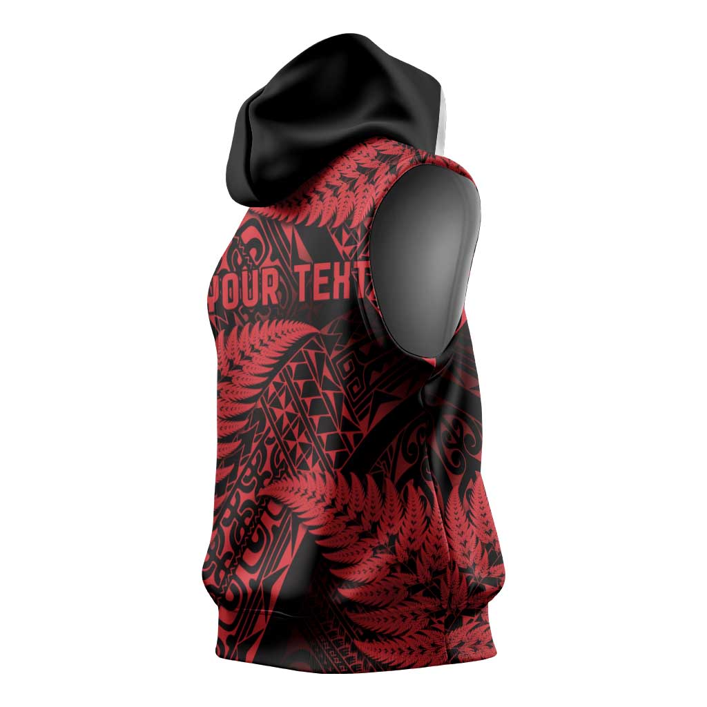 New Zealand Rugby Pacific Personalised Sleeveless Hoodie All Red Maori Pasifika Fern Pattern - Polynesian Pride