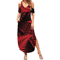 New Zealand Rugby Pacific Personalised Summer Maxi Dress All Red Maori Pasifika Fern Pattern