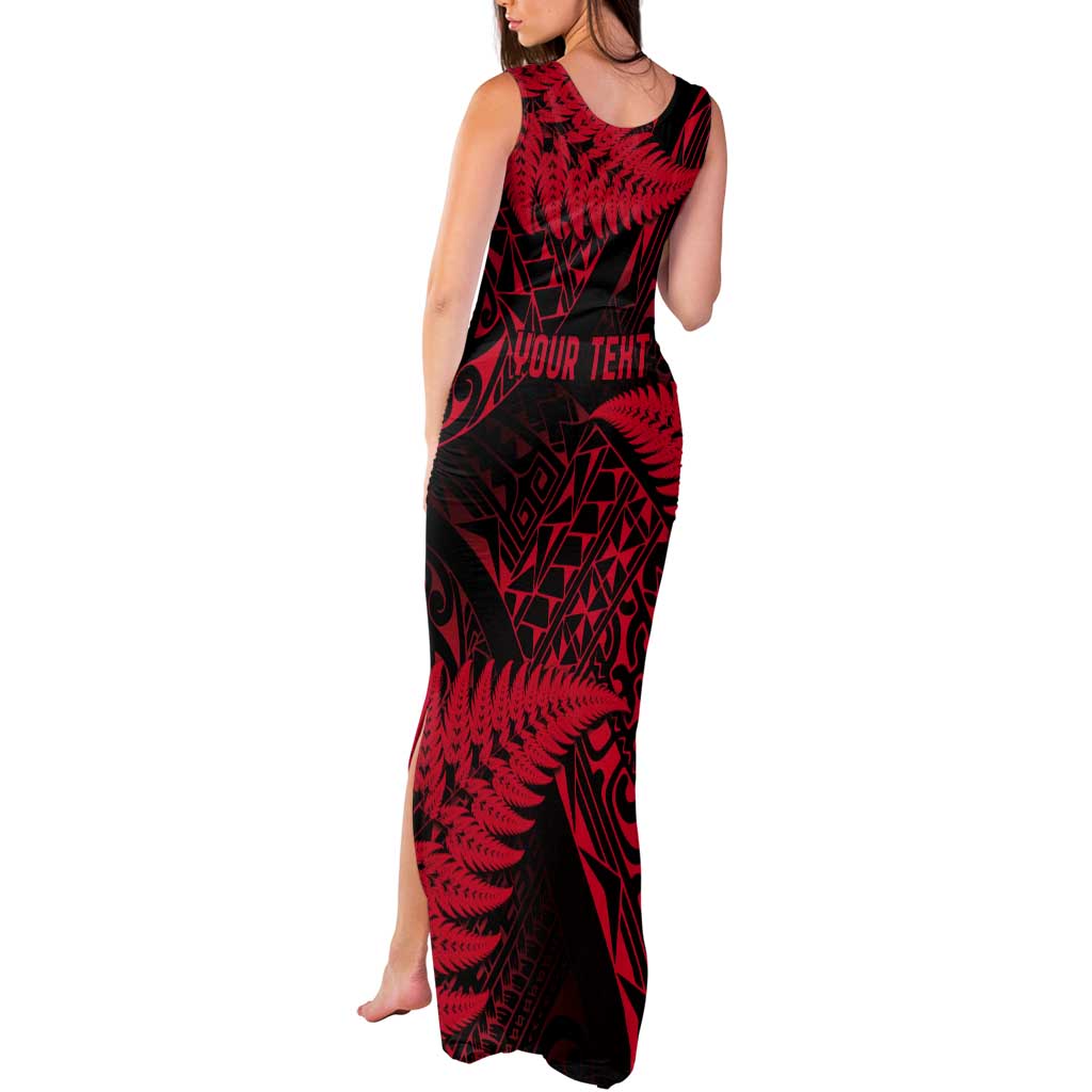 New Zealand Rugby Pacific Personalised Tank Maxi Dress All Red Maori Pasifika Fern Pattern