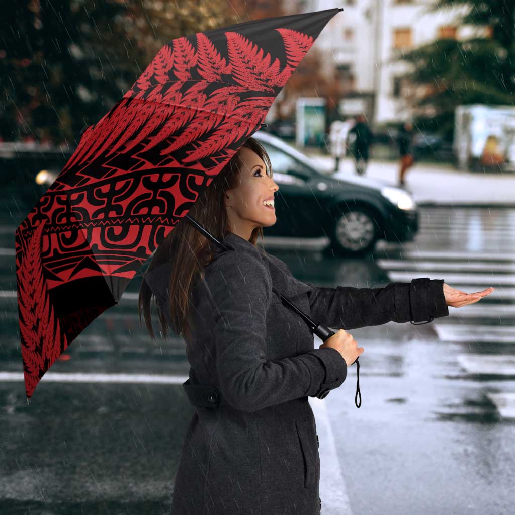 New Zealand Rugby Pacific Personalised Umbrella All Red Maori Pasifika Fern Pattern - Polynesian Pride