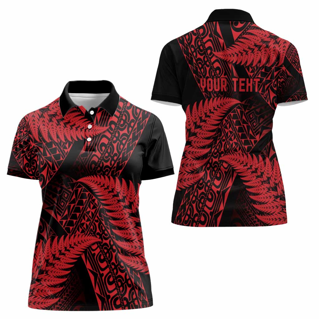 New Zealand Rugby Pacific Personalised Women Polo Shirt All Red Maori Pasifika Fern Pattern