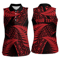 New Zealand Rugby Pacific Personalised Women Sleeveless Polo Shirt All Red Maori Pasifika Fern Pattern