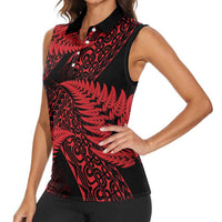 New Zealand Rugby Pacific Personalised Women Sleeveless Polo Shirt All Red Maori Pasifika Fern Pattern