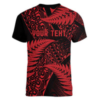 New Zealand Rugby Pacific Personalised Women V-Neck T-Shirt All Red Maori Pasifika Fern Pattern LT9 - Polynesian Pride